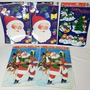 Five (5) BRAND NEW Vtg Sheets Christmas Holiday STATIC CLING Window Decorations